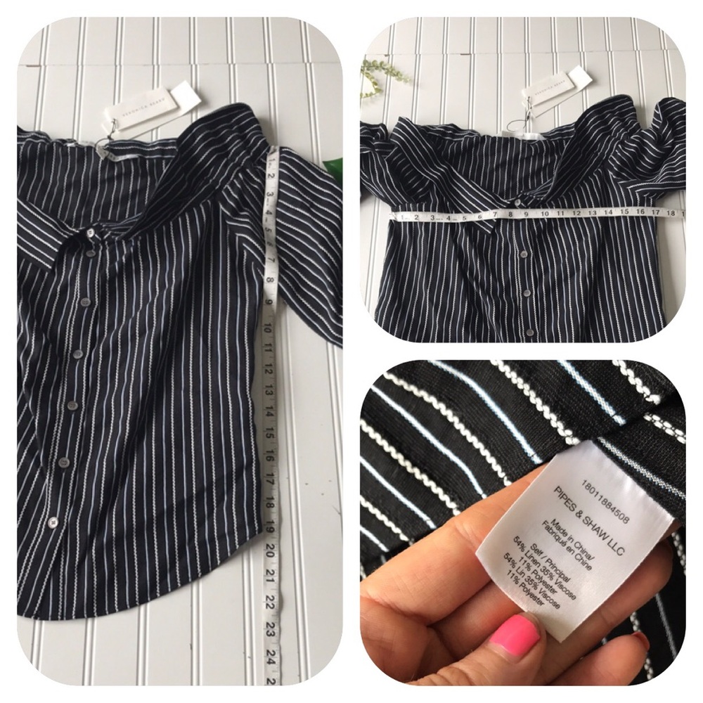 Veronica Beard NWT off shoulder striped top black - Picture 4 of 8